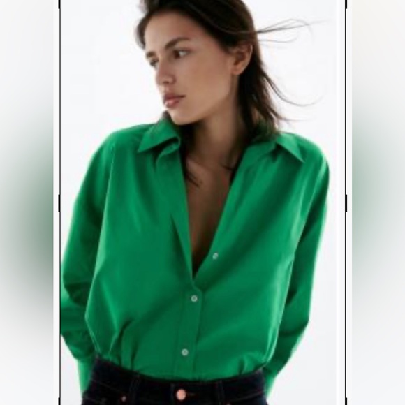Zara Vibrant Green Button Down Shirt M - Picture 2 of 6